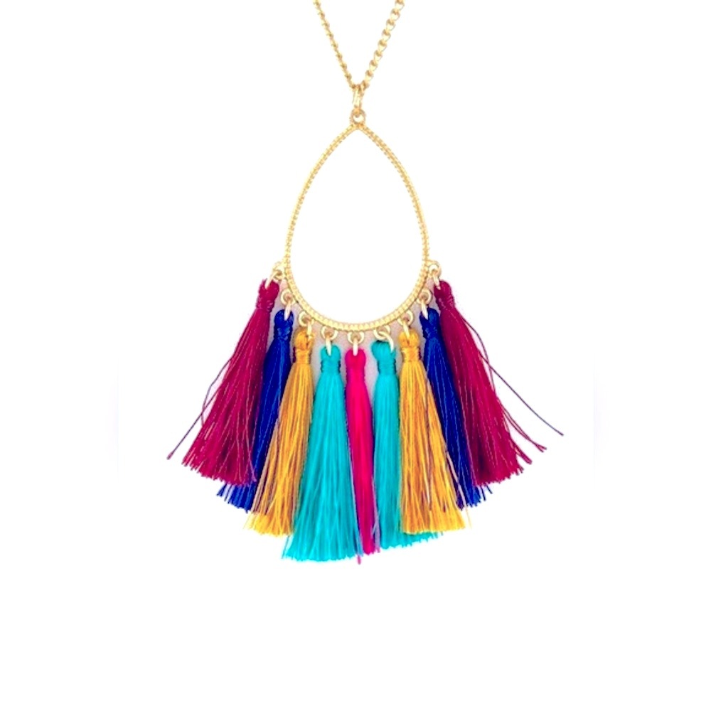 30” Long Bohemian Colorful Multicolored Fringe Tassel Statement Necklace